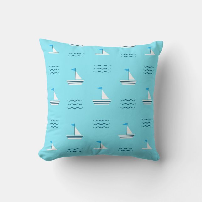 Sailboats On The Blue Sea Pattern Throw Pillow (Front)