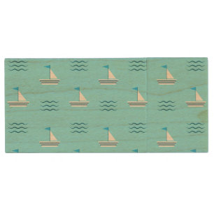 Sailboats On The Blue Sea Pattern Wood USB Flash Drive