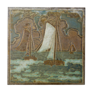 Sailboats on the Ocean Nautical Themed Vintage Art Ceramic Tile