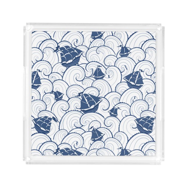 Sailboats On The Sea Pattern Acrylic Tray (Front)