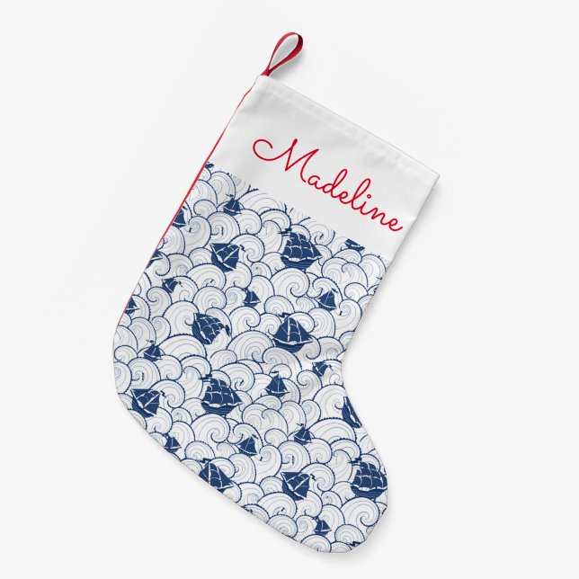 Sailboats On The Sea Pattern | Add Your Name Small Christmas Stocking (Front (Hanging))