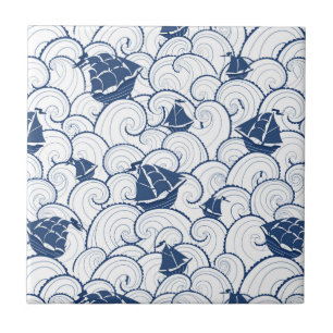 Sailboats On The Sea Pattern Ceramic Tile
