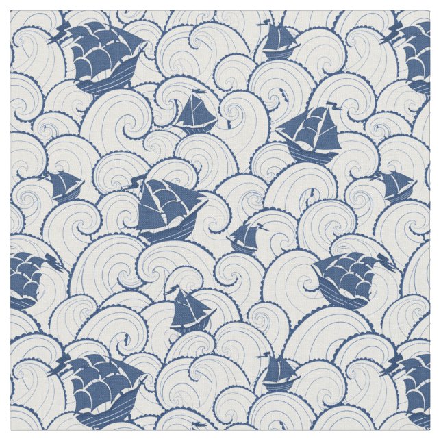 Sailboats On The Sea Pattern Fabric (Close Up)