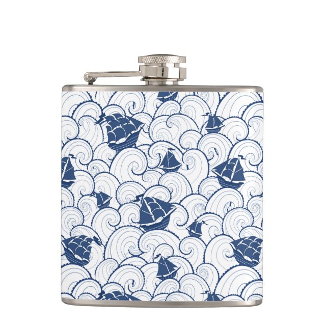 Sailboats On The Sea Pattern Hip Flask (Front)
