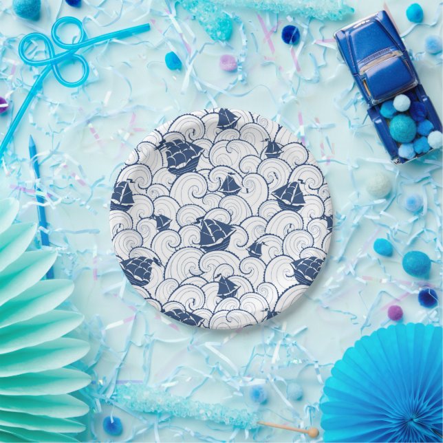 Sailboats On The Sea Pattern Paper Plates (Party)