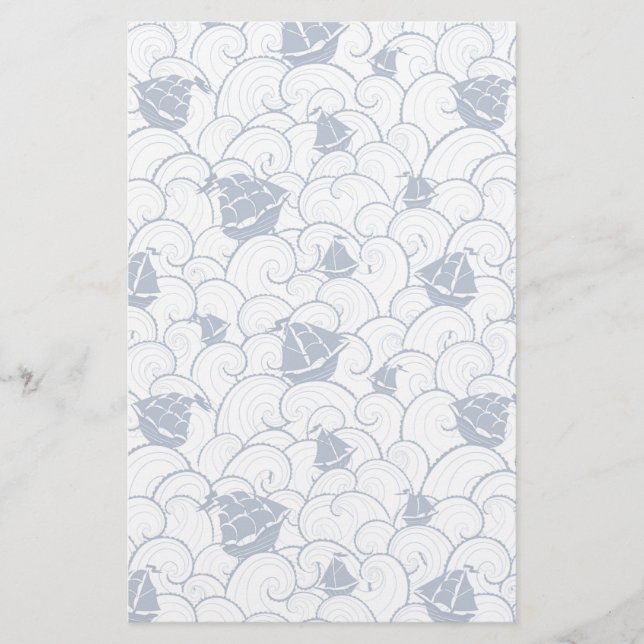 Sailboats On The Sea Pattern Stationery (Front)