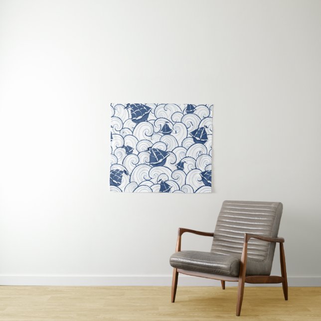 Sailboats On The Sea Pattern Tapestry (In Situ (Horizontal))