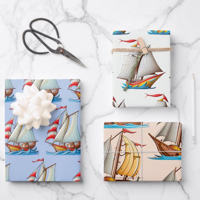 Sailboats On The Sea Wrapping Paper Sheets (Front)