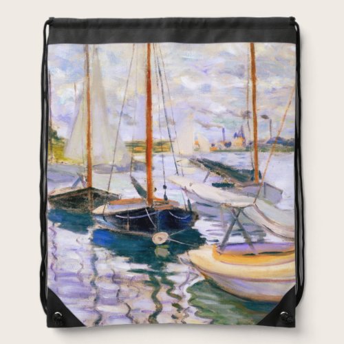 Sailboats on the Seine at Petit  Claude Monet      Drawstring Bag