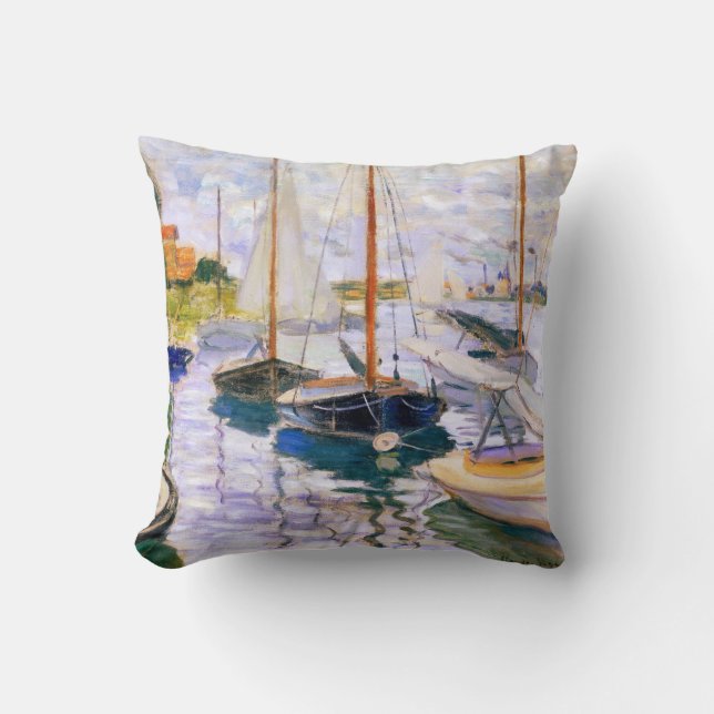Sailboats on the Seine at Petit  Claude Monet   Throw Pillow (Front)