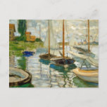 Sailboats on the Seine River Claude Monet Postcard<br><div class="desc">A fine art postcard with the painting,  Sailboats on the Seine at Petit - Gennevilliers (1874) by Claude Monet (1840-1926). A landscape of boats moored on the Seine River in France.</div>
