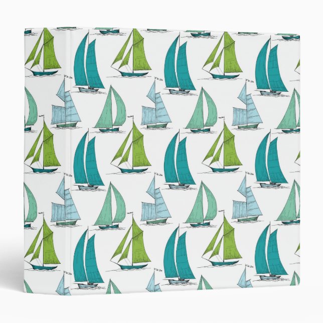 Sailboats On The Water Pattern 3 Ring Binder (Front/Spine)