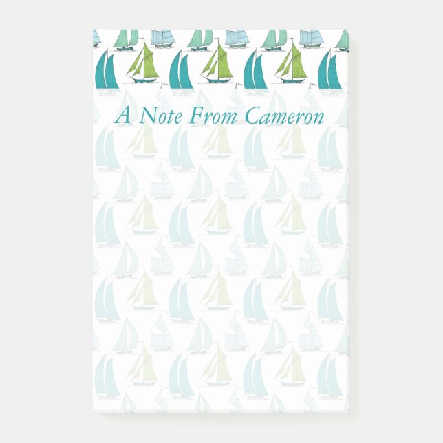 Sailboats On The Water Pattern | Add Your Name Post-it Notes (Front)