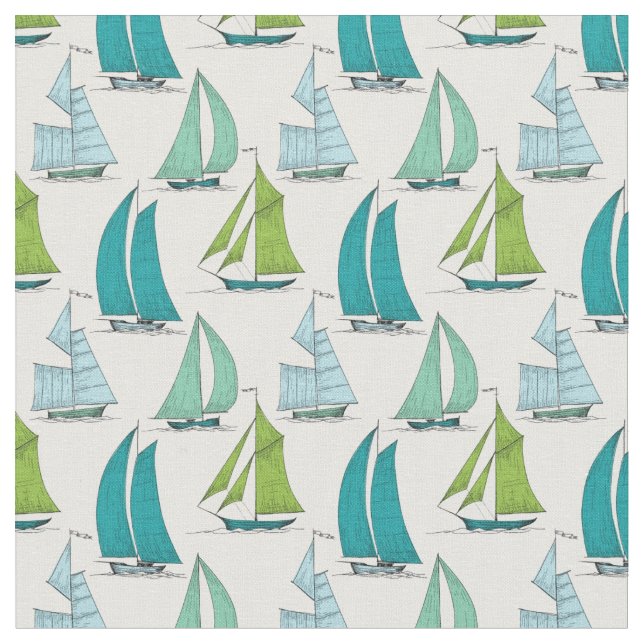 Sailboats On The Water Pattern Fabric (Close Up)