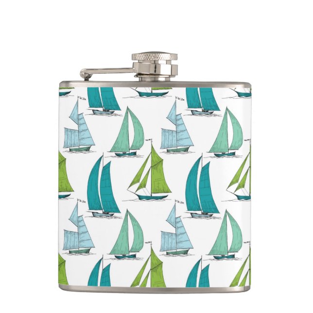 Sailboats On The Water Pattern Flask (Front)