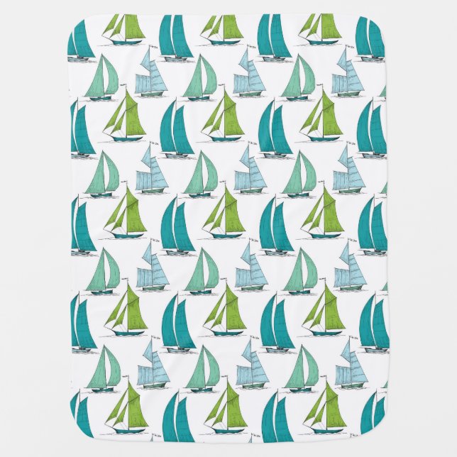 Sailboats On The Water Pattern Swaddle Blanket (Front)