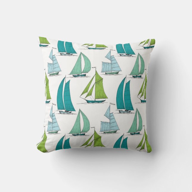 Sailboats On The Water Pattern Throw Pillow (Front)