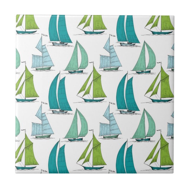 Sailboats On The Water Pattern Tile (Front)