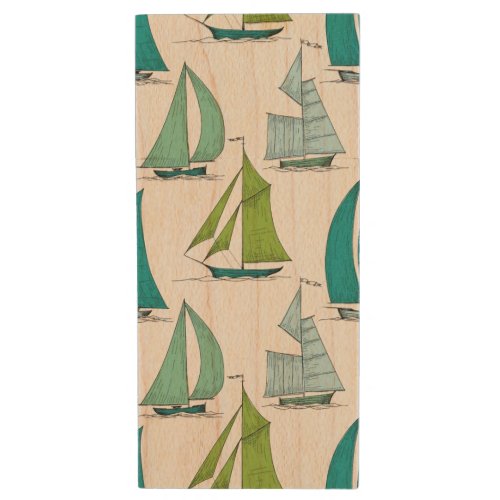 Sailboats On The Water Pattern Wood Flash Drive