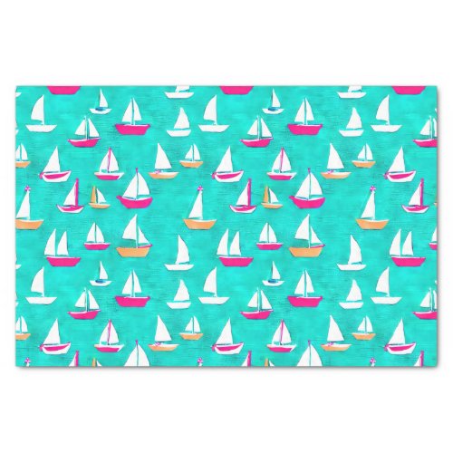 Sailboats Pattern Pink  Aqua Tissue Paper