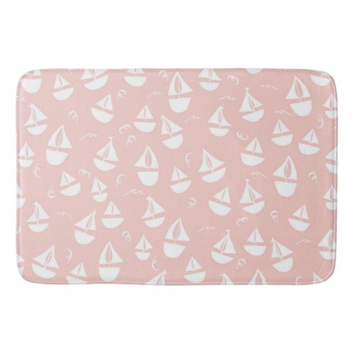 Sailboats Pattern Pink White Bath Mat