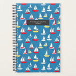 Sailboats Pattern Planner<br><div class="desc">Pattern with illustration of red and yellow sailboats over blue background. Personalize the text on front.</div>