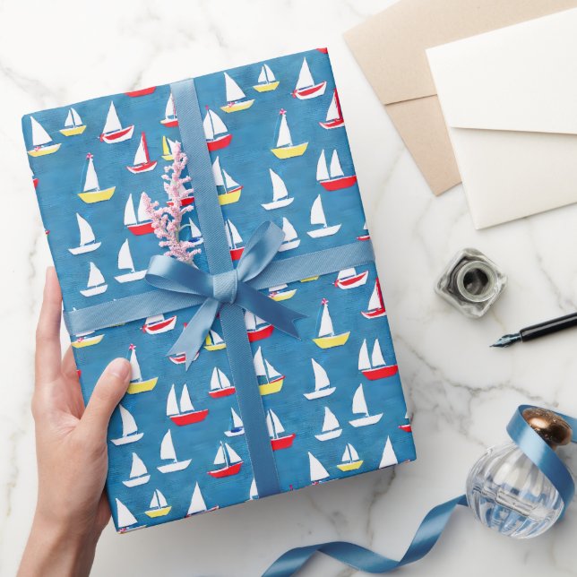 Sailboats Pattern Preppy Wrapping Paper (Gifting)
