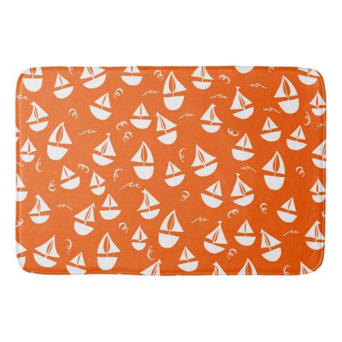 Sailboats Pattern Red White Bath Mat