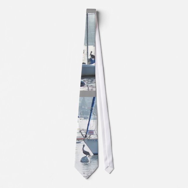 Sailboats Pelican Birds Wildlife Boat Sailing Sea Neck Tie (Front)
