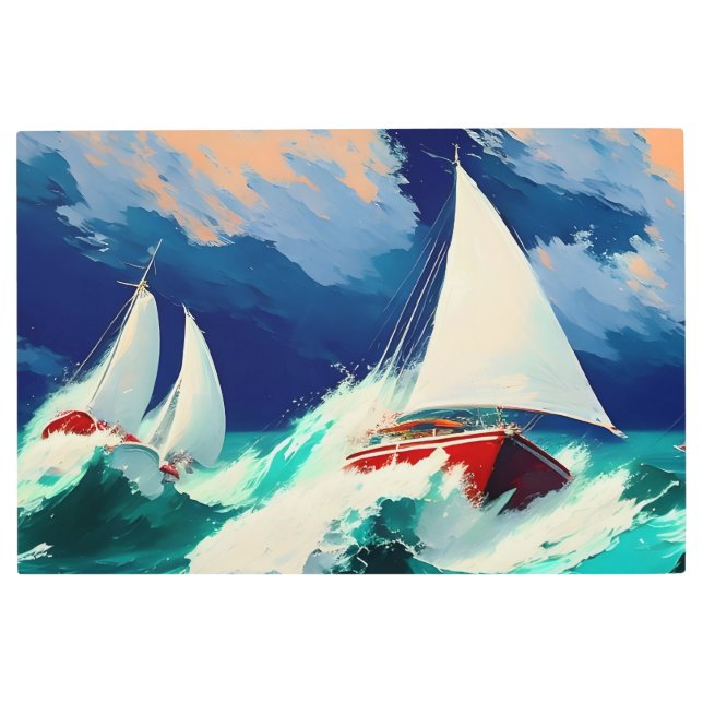 Sailboats Racing in Heavy Seas Metal Print (Front)