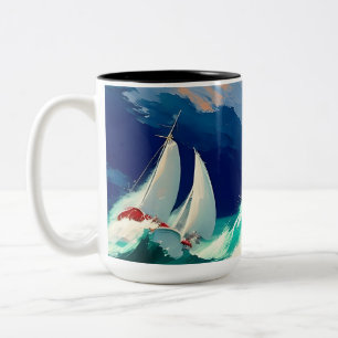 Sailboats Racing in Heavy Seas Two-Tone Coffee Mug