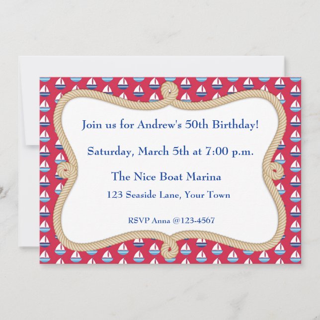 Sailboats, Rope Frame, Nautical Themed Invitation (Front)