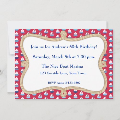 Sailboats Rope Frame Nautical Themed Invitation