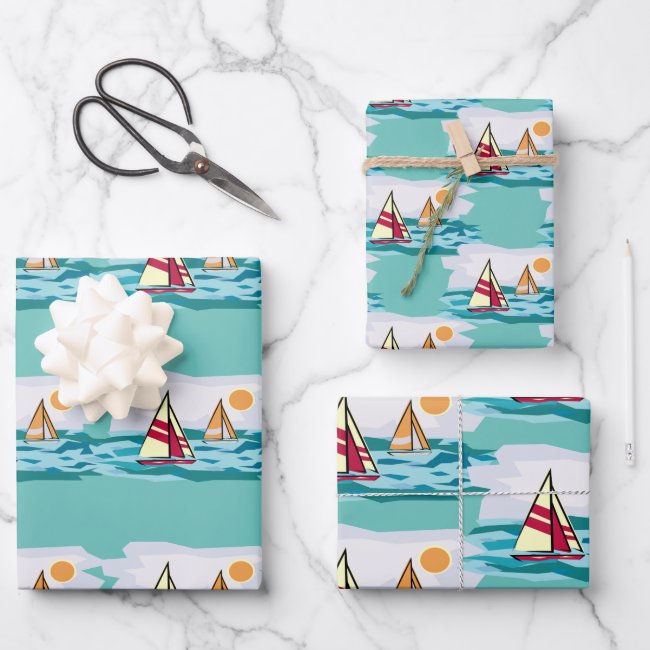 Sailboats Sailing Design Wrapping Paper Set