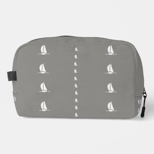 Sailboats Sailing Grey White Mens Dopp Kit (Front)