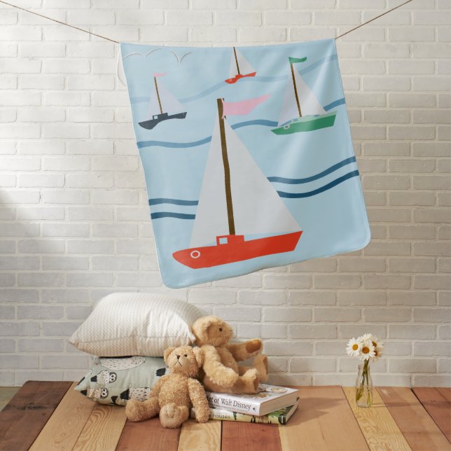 Sailboats, seagulls, ocean waves baby blanket (In Situ)