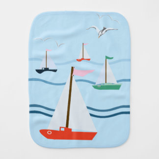 Sailboats, seagulls, ocean waves baby burp cloth