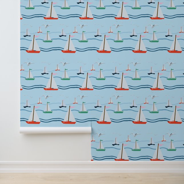 Sailboats, seagulls, ocean waves wallpaper  (Application)