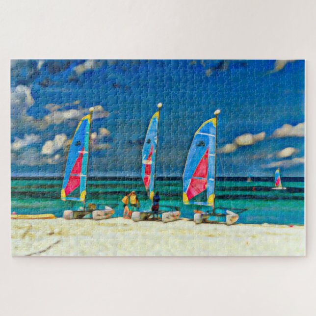 Sailboats Tropical Beach Vacation Jigsaw Puzzle (Horizontal)