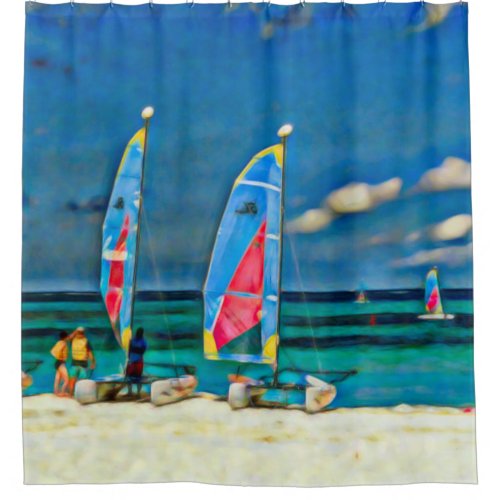 Sailboats Tropical Caribbean Beach Vacation Shower Curtain