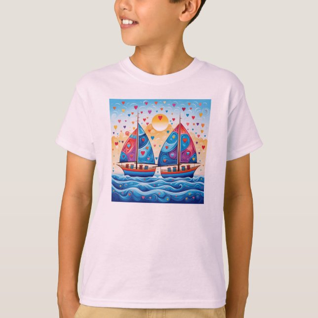 Sailboats with hearts T-Shirt (Front)