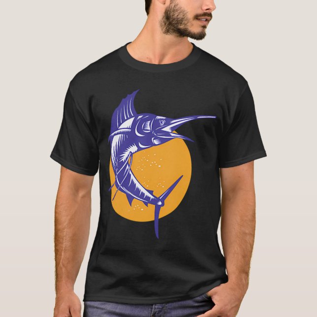 Sailfish Fish Jumping Retro T-Shirt (Front)