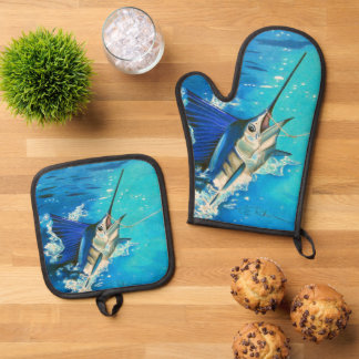 Sailfish Hooked up Oven Mitt & Pot Holder Set