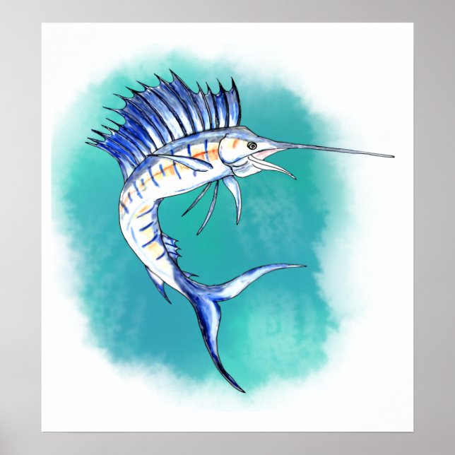 Sailfish in Watercolor Poster (Front)