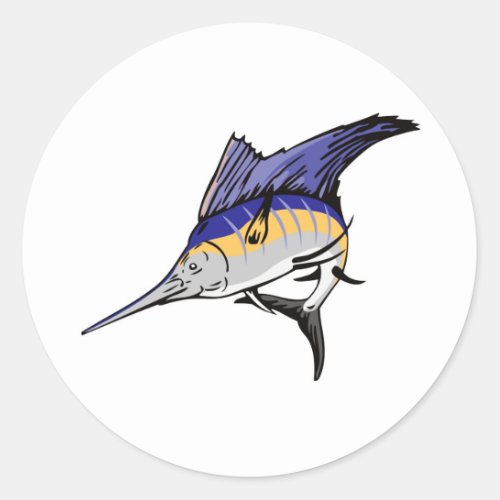 sailfish jumping front view isolated on white classic round sticker