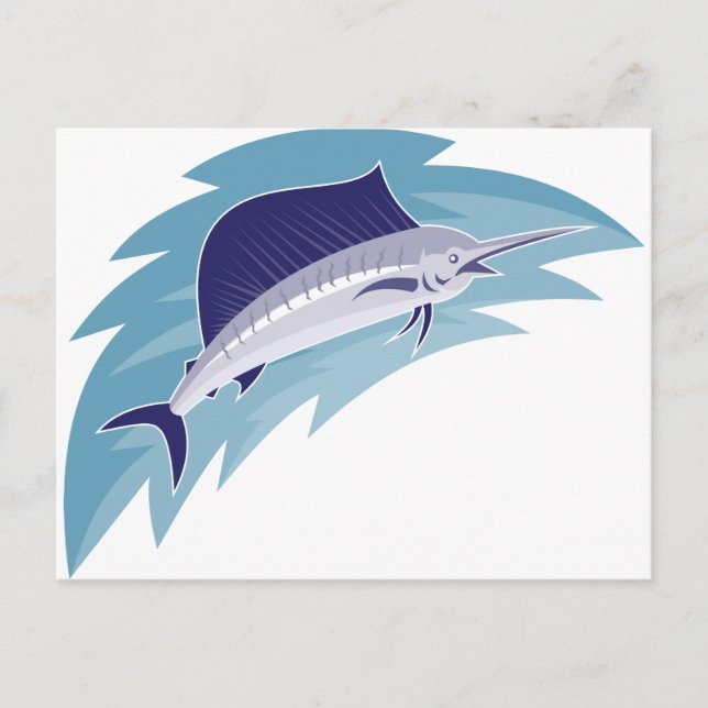 sailfish jumping retro style postcard (Front)