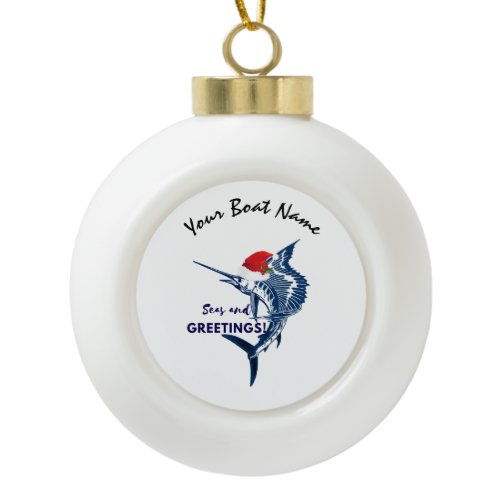 Sailfish with Santa Hat Ceramic Ball Christmas Ornament