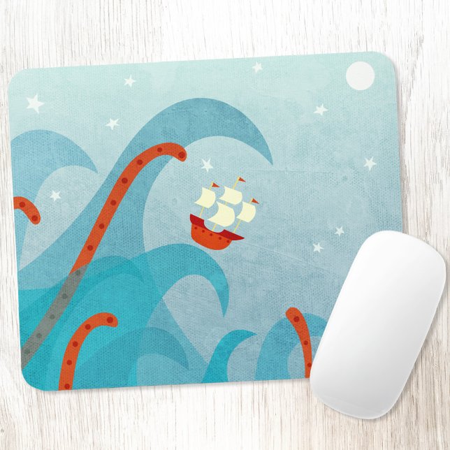 Sailing Adventure Mouse Pad (Sailing boat and sea monster fun art mousemat)