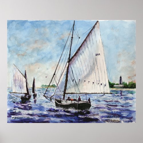 Sailing Along Fine Art Sailboats Watercolor Poster