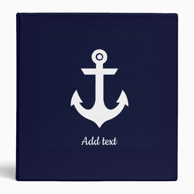 Sailing anchor boating navy white 3 ring binder (Front)